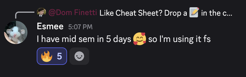 Student saying they plan to use Cheat Sheet for an upcoming midterm