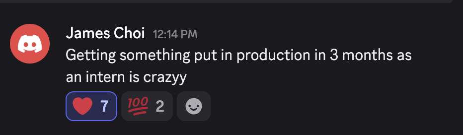 Discord message celebrating that Nishat shipped to production during her internship