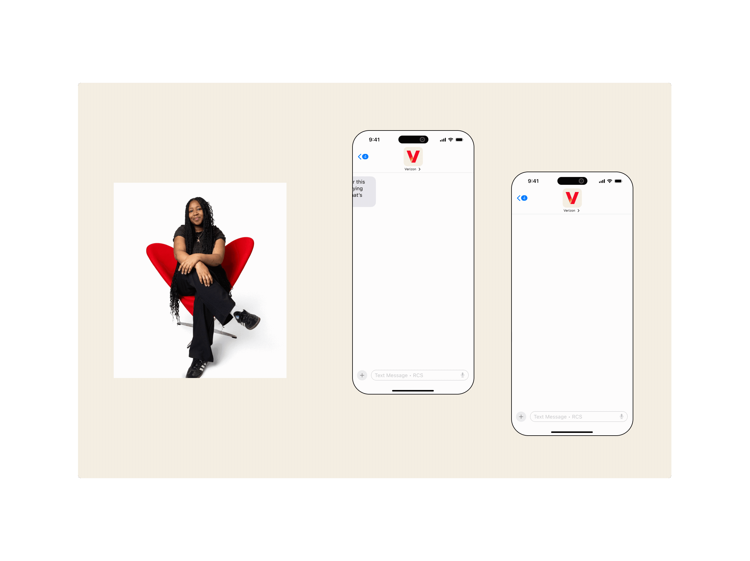 Conversational messaging concepts shown on two Verizon phone screens