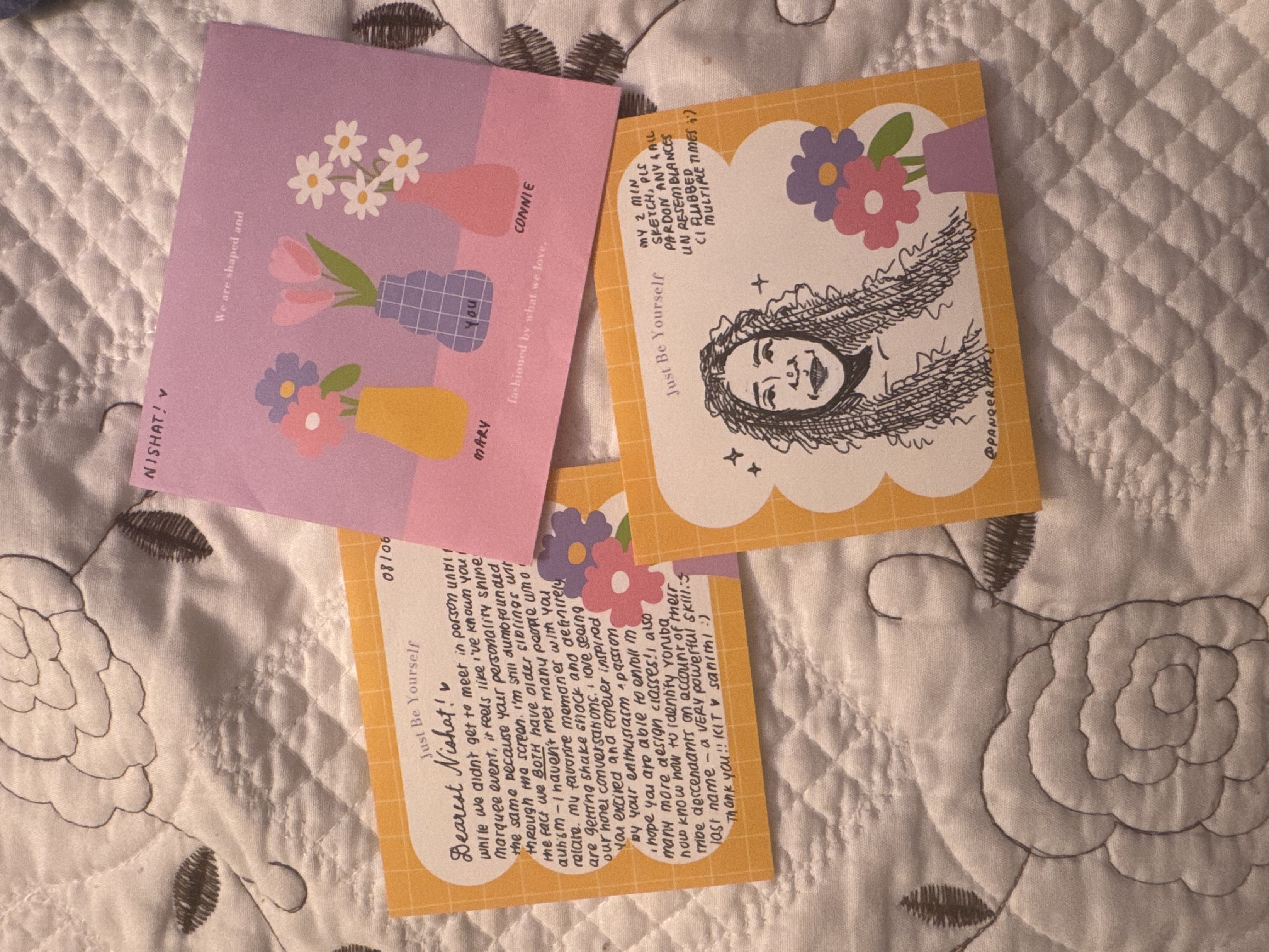 Illustrated cards and handwritten notes